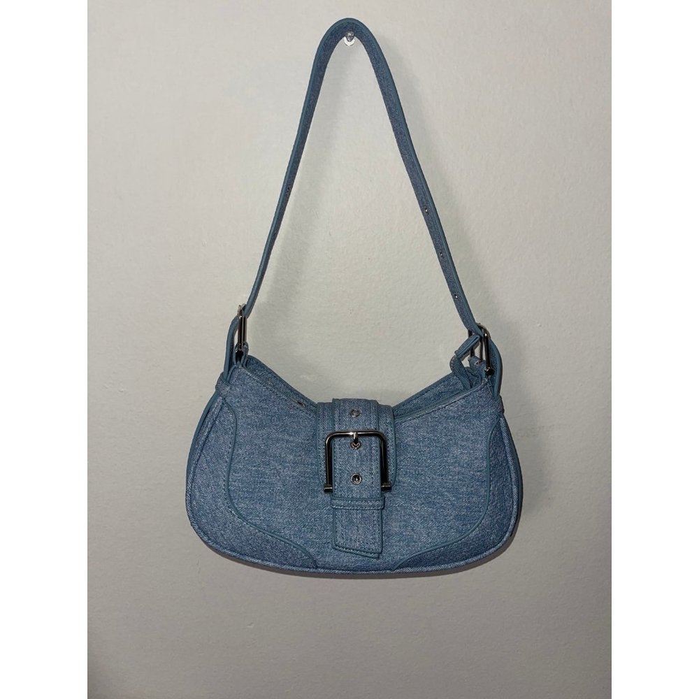 NEW DEMIUM PURSE HANDBAG BLUE AND SILVER BUCKLE CLOSE STRAPE